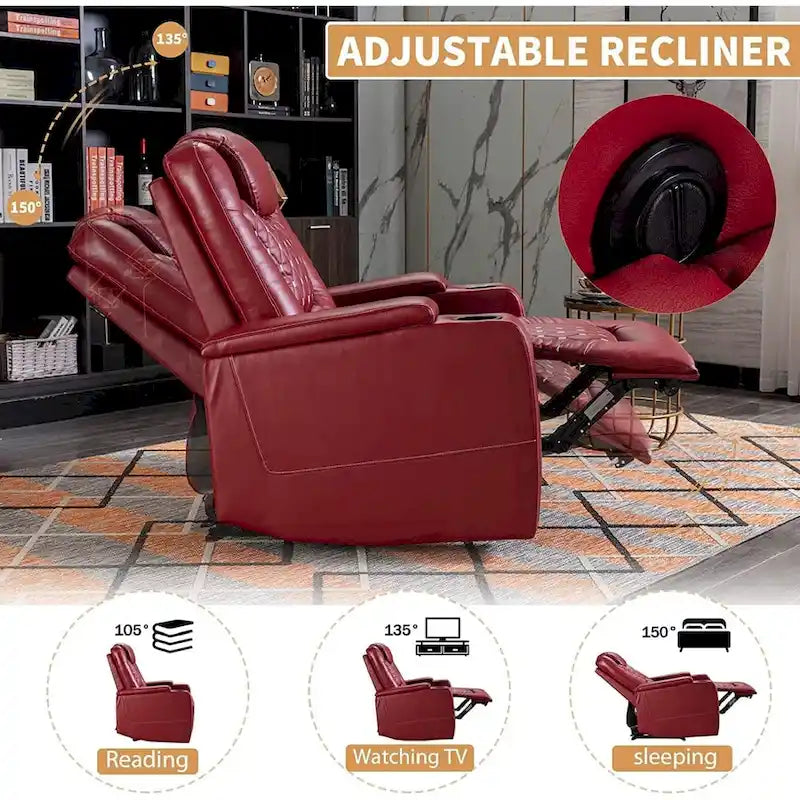 Mueble reclinable de cuero sintético para cine en casa, eléctrico y extragrande, con almacenamiento oculto en los reposabrazos