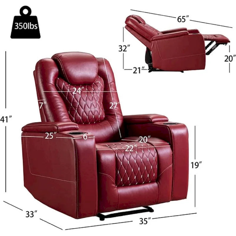 Mueble reclinable de cuero sintético para cine en casa, eléctrico y extragrande, con almacenamiento oculto en los reposabrazos