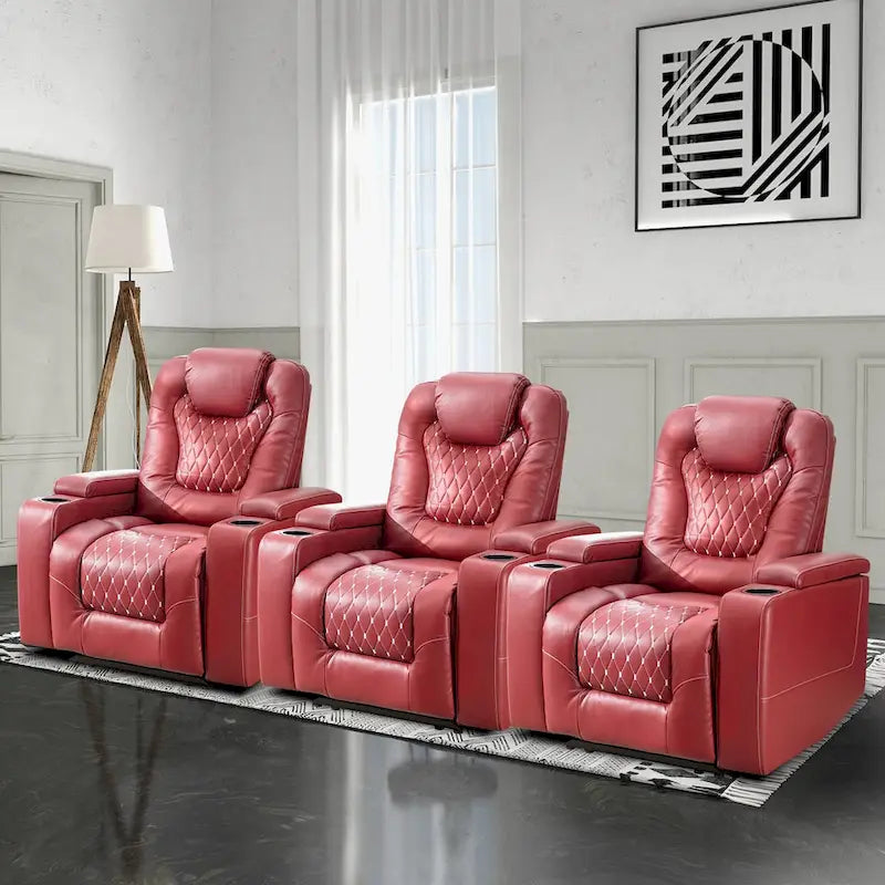 Mueble reclinable de cuero sintético para cine en casa, eléctrico y extragrande, con almacenamiento oculto en los reposabrazos