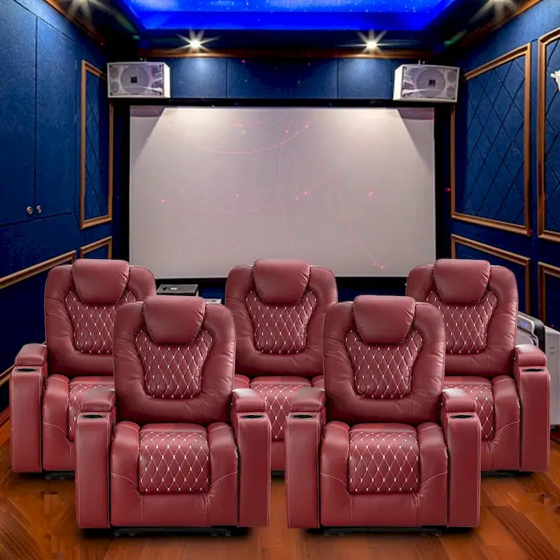 Mueble reclinable de cuero sintético para cine en casa, eléctrico y extragrande, con almacenamiento oculto en los reposabrazos