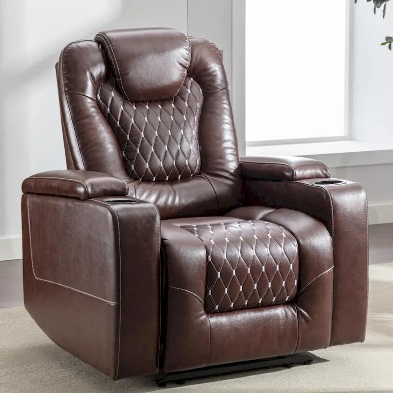 Mueble reclinable de cuero sintético para cine en casa, eléctrico y extragrande, con almacenamiento oculto en los reposabrazos