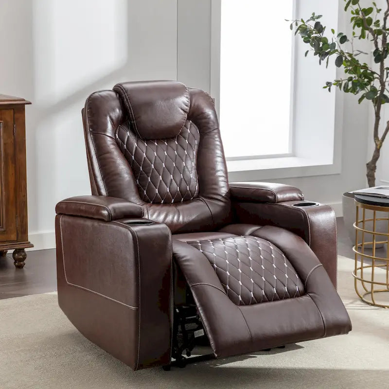 Mueble reclinable de cuero sintético para cine en casa, eléctrico y extragrande, con almacenamiento oculto en los reposabrazos