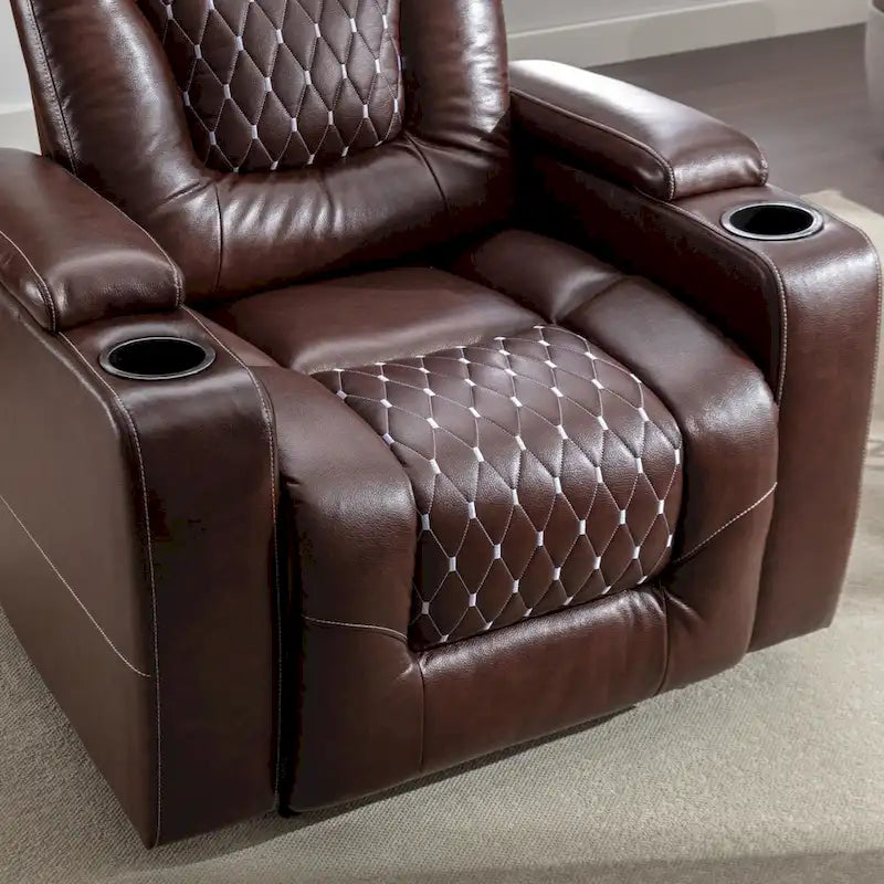 Mueble reclinable de cuero sintético para cine en casa, eléctrico y extragrande, con almacenamiento oculto en los reposabrazos