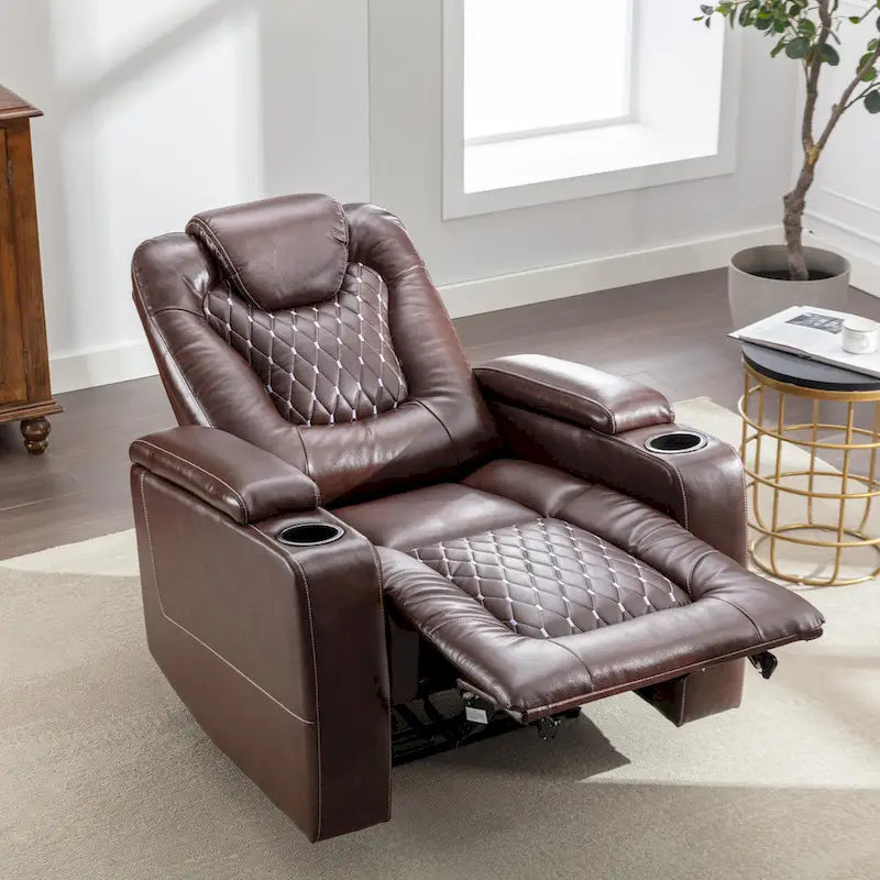 Mueble reclinable de cuero sintético para cine en casa, eléctrico y extragrande, con almacenamiento oculto en los reposabrazos