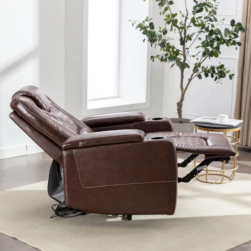 Mueble reclinable de cuero sintético para cine en casa, eléctrico y extragrande, con almacenamiento oculto en los reposabrazos