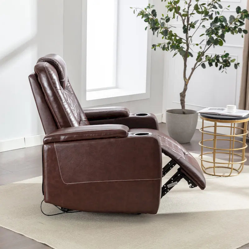 Mueble reclinable de cuero sintético para cine en casa, eléctrico y extragrande, con almacenamiento oculto en los reposabrazos