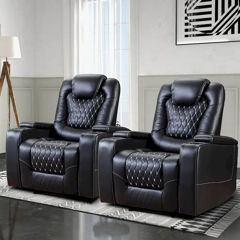 Mueble reclinable de cuero sintético para cine en casa, eléctrico y extragrande, con almacenamiento oculto en los reposabrazos