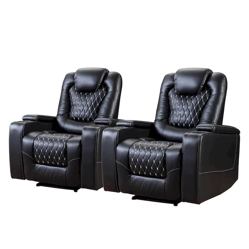 Mueble reclinable de cuero sintético para cine en casa, eléctrico y extragrande, con almacenamiento oculto en los reposabrazos