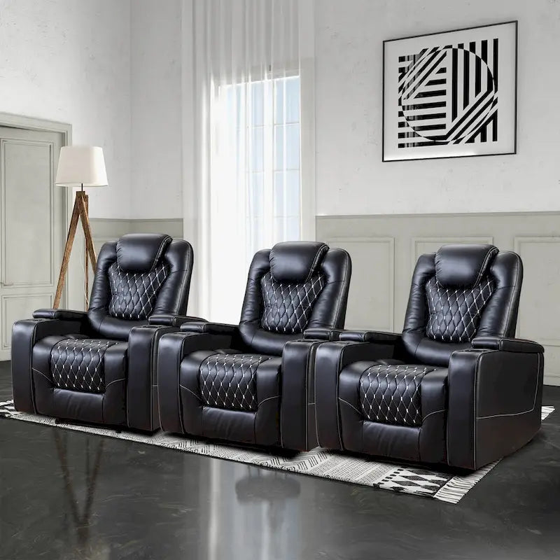 Mueble reclinable de cuero sintético para cine en casa, eléctrico y extragrande, con almacenamiento oculto en los reposabrazos