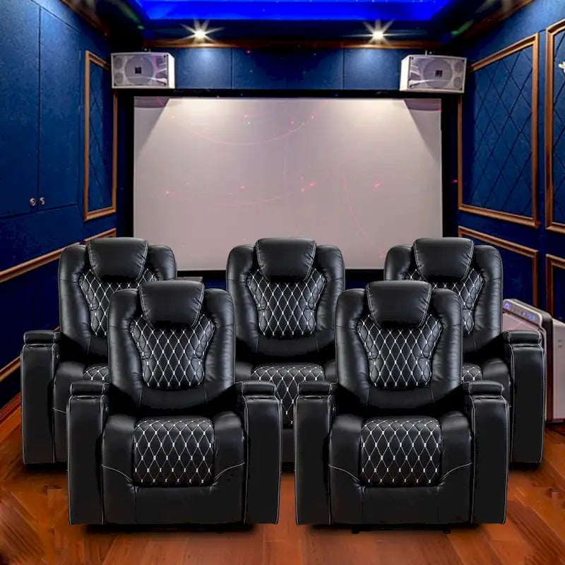 Mueble reclinable de cuero sintético para cine en casa, eléctrico y extragrande, con almacenamiento oculto en los reposabrazos