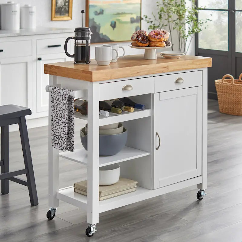 Simple Living Martha rollbarer Küchenwagen aus Gummibaumholz