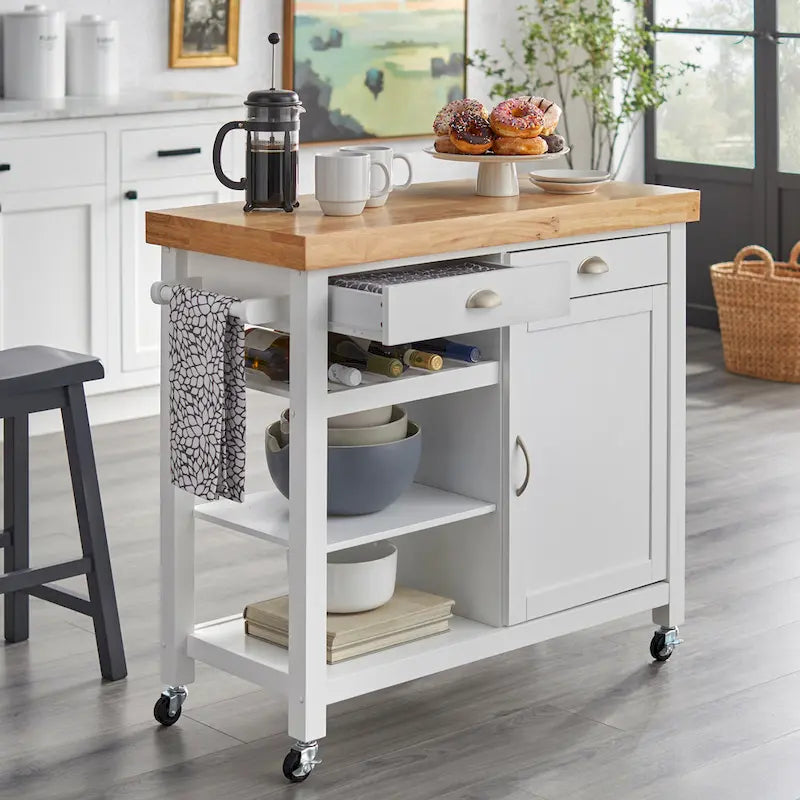 Simple Living Martha rollbarer Küchenwagen aus Gummibaumholz
