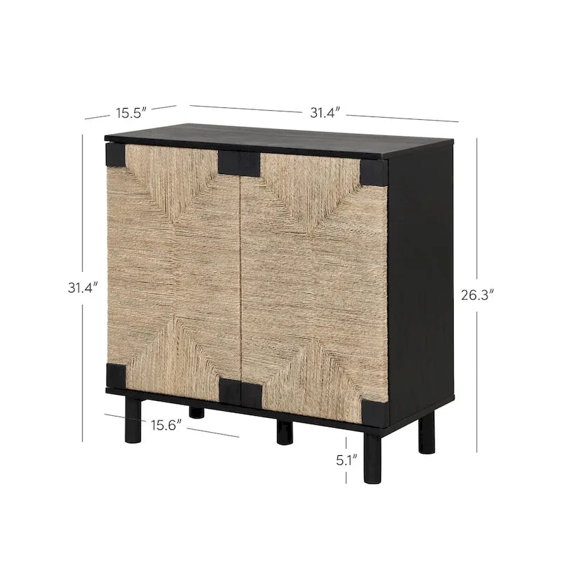 Mobiletto decorativo in legno Beacon di Nathan James con ante in giunco marino e ripiano regolabile
