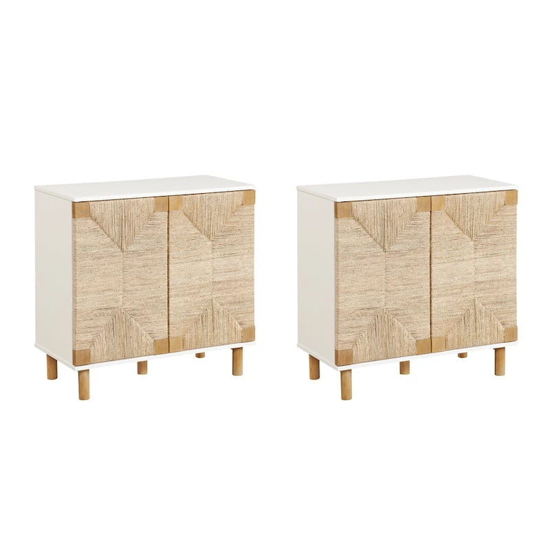 Mobiletto decorativo in legno Beacon di Nathan James con ante in giunco marino e ripiano regolabile