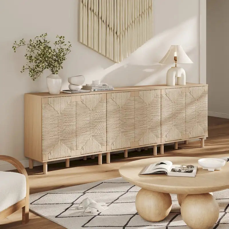 Mobiletto decorativo in legno Beacon di Nathan James con ante in giunco marino e ripiano regolabile