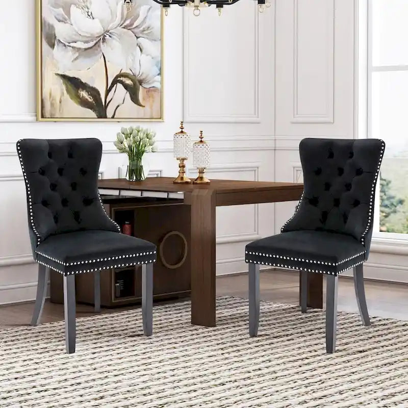 Ensemble de 6 chaises de salle à manger, chaises de cuisine luxueuses en velours rembourré, chaises d’appoint avec assise et dossier matelassés et pieds en bois massif - N/A