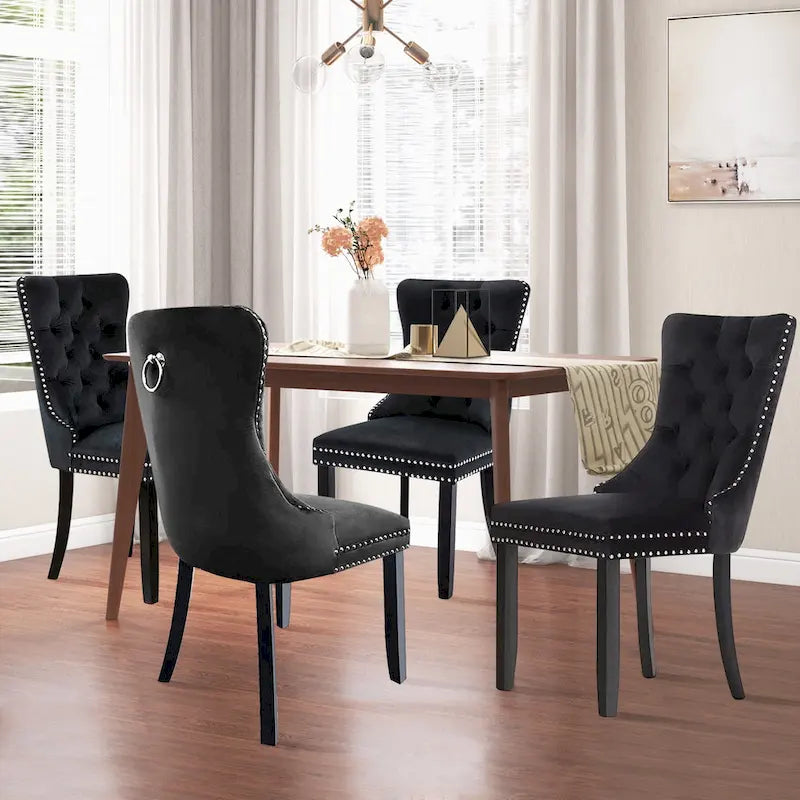 Ensemble de 6 chaises de salle à manger, chaises de cuisine luxueuses en velours rembourré, chaises d’appoint avec assise et dossier matelassés et pieds en bois massif - N/A