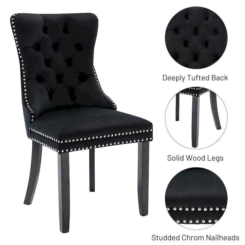 Ensemble de 6 chaises de salle à manger, chaises de cuisine luxueuses en velours rembourré, chaises d’appoint avec assise et dossier matelassés et pieds en bois massif - N/A
