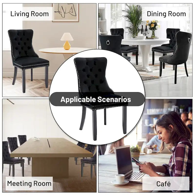 Ensemble de 6 chaises de salle à manger, chaises de cuisine luxueuses en velours rembourré, chaises d’appoint avec assise et dossier matelassés et pieds en bois massif - N/A
