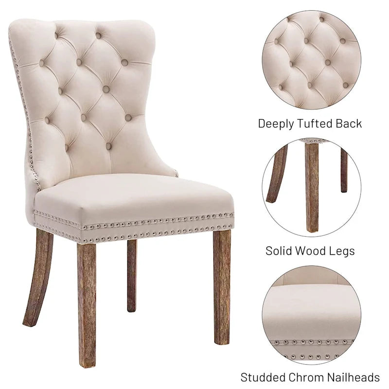 Ensemble de 6 chaises de salle à manger, chaises de cuisine luxueuses en velours rembourré, chaises d’appoint avec assise et dossier matelassés et pieds en bois massif - N/A