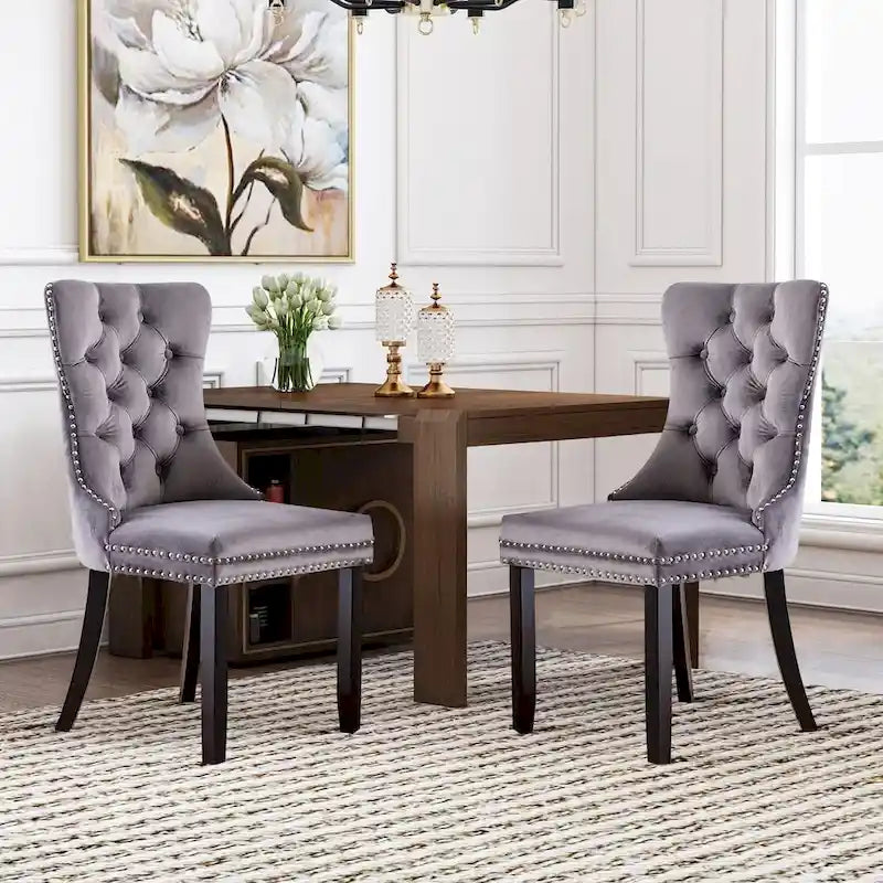 Ensemble de 6 chaises de salle à manger, chaises de cuisine luxueuses en velours rembourré, chaises d’appoint avec assise et dossier matelassés et pieds en bois massif - N/A