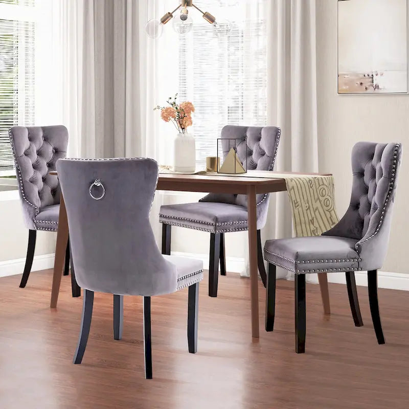 Ensemble de 6 chaises de salle à manger, chaises de cuisine luxueuses en velours rembourré, chaises d’appoint avec assise et dossier matelassés et pieds en bois massif - N/A
