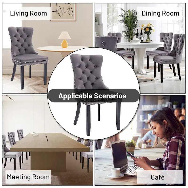 Ensemble de 6 chaises de salle à manger, chaises de cuisine luxueuses en velours rembourré, chaises d’appoint avec assise et dossier matelassés et pieds en bois massif - N/A