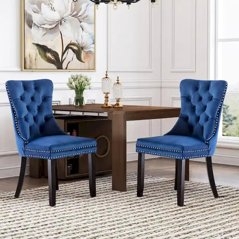 Ensemble de 6 chaises de salle à manger, chaises de cuisine luxueuses en velours rembourré, chaises d’appoint avec assise et dossier matelassés et pieds en bois massif - N/A