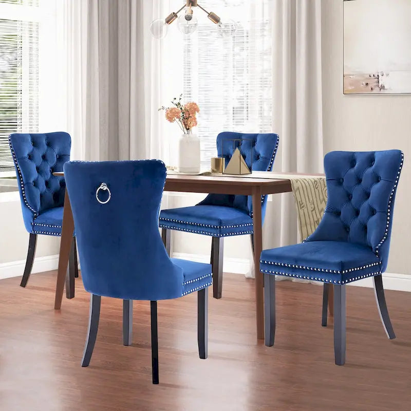 Ensemble de 6 chaises de salle à manger, chaises de cuisine luxueuses en velours rembourré, chaises d’appoint avec assise et dossier matelassés et pieds en bois massif - N/A