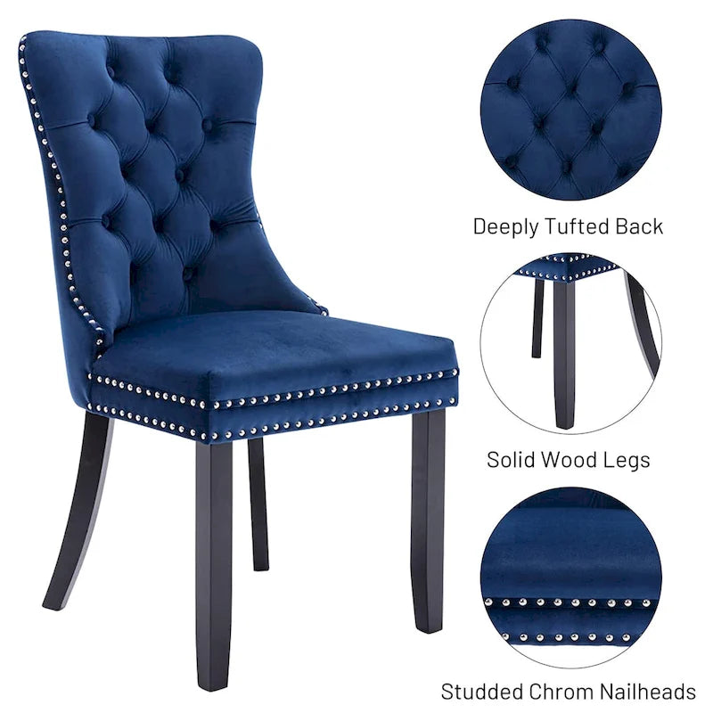 Ensemble de 6 chaises de salle à manger, chaises de cuisine luxueuses en velours rembourré, chaises d’appoint avec assise et dossier matelassés et pieds en bois massif - N/A