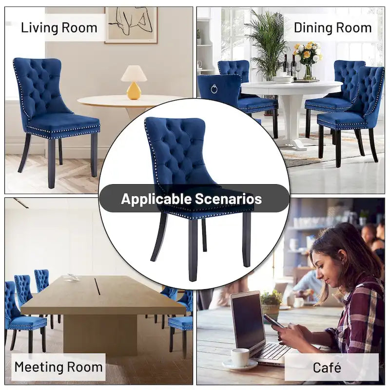 Ensemble de 6 chaises de salle à manger, chaises de cuisine luxueuses en velours rembourré, chaises d’appoint avec assise et dossier matelassés et pieds en bois massif - N/A