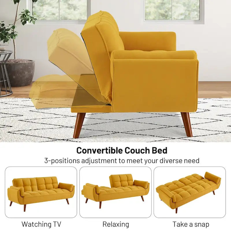 75.39 Schlafsofa, umwandelbare Couch mit Kissen, klappbares Zweisitzersofa für das Wohnzimmer