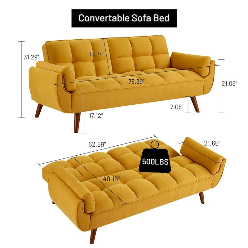75.39 Schlafsofa, umwandelbare Couch mit Kissen, klappbares Zweisitzersofa für das Wohnzimmer