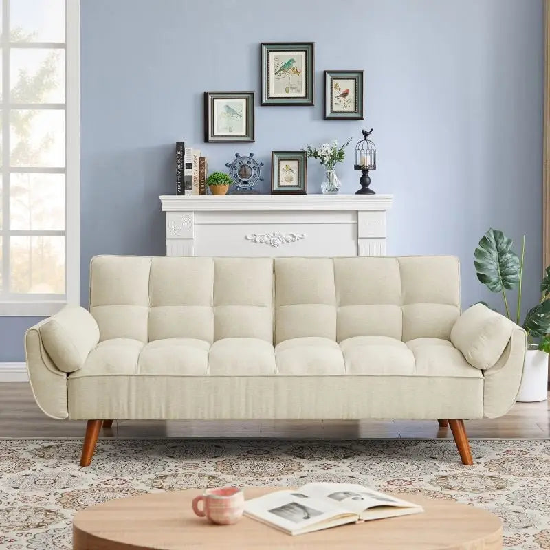 75.39 Schlafsofa, umwandelbare Couch mit Kissen, klappbares Zweisitzersofa für das Wohnzimmer