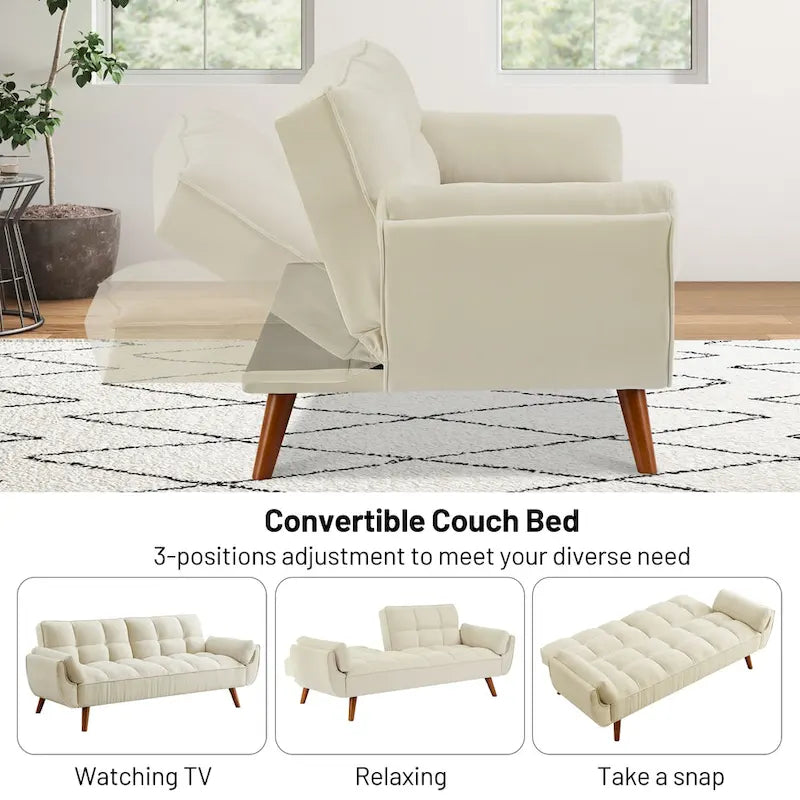 75.39 Schlafsofa, umwandelbare Couch mit Kissen, klappbares Zweisitzersofa für das Wohnzimmer