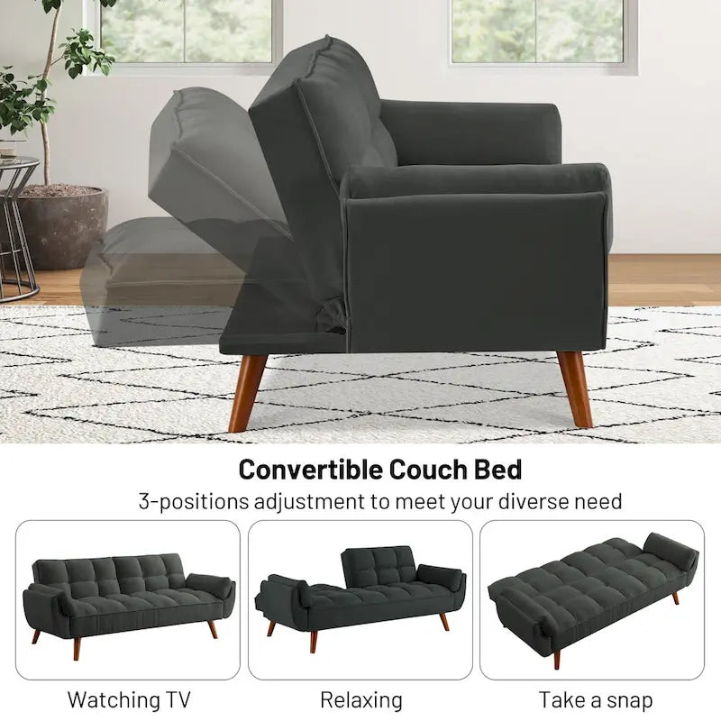 75.39 Schlafsofa, umwandelbare Couch mit Kissen, klappbares Zweisitzersofa für das Wohnzimmer