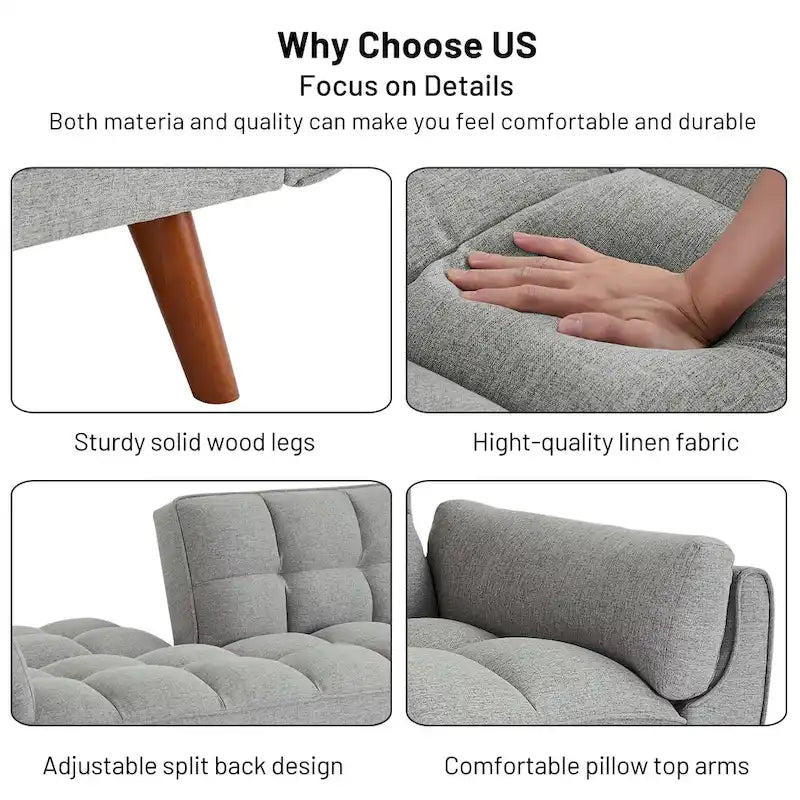 75.39 Schlafsofa, umwandelbare Couch mit Kissen, klappbares Zweisitzersofa für das Wohnzimmer