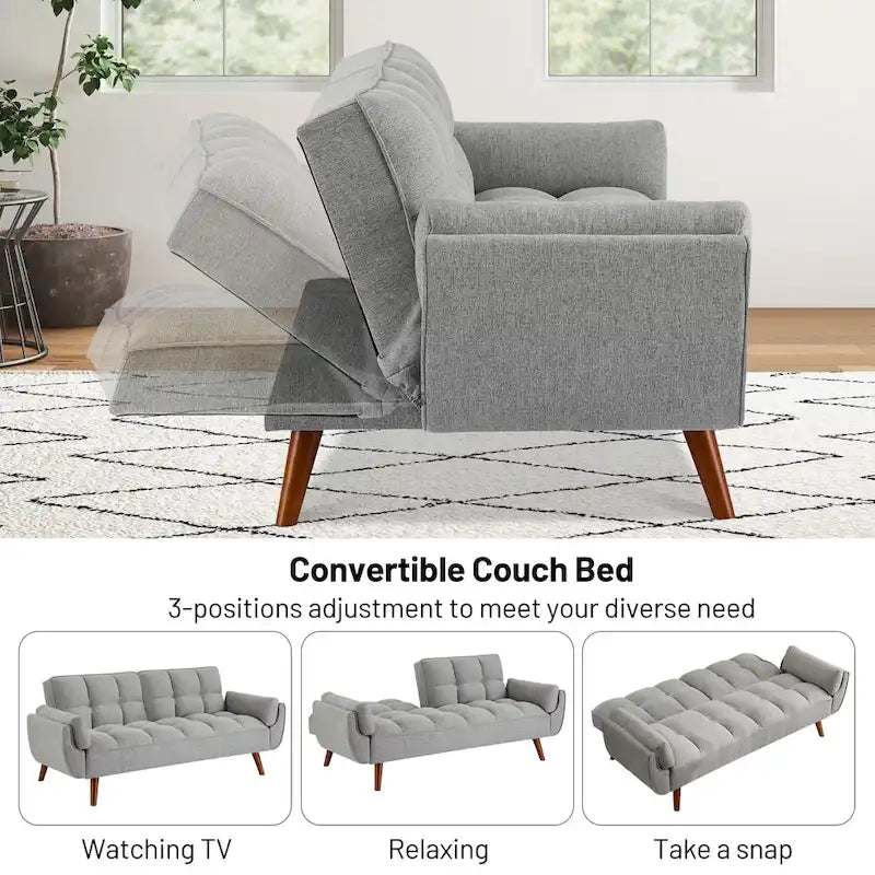 75.39 Schlafsofa, umwandelbare Couch mit Kissen, klappbares Zweisitzersofa für das Wohnzimmer