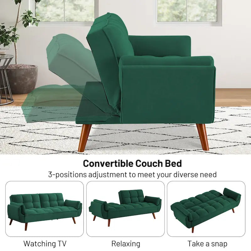 75.39 Schlafsofa, umwandelbare Couch mit Kissen, klappbares Zweisitzersofa für das Wohnzimmer