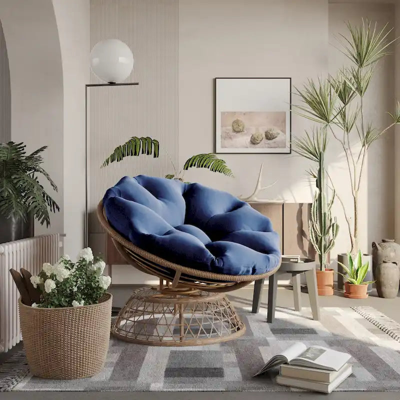 Sillón giratorio tipo papasan para patio exterior de mimbre amarillo Cozywor