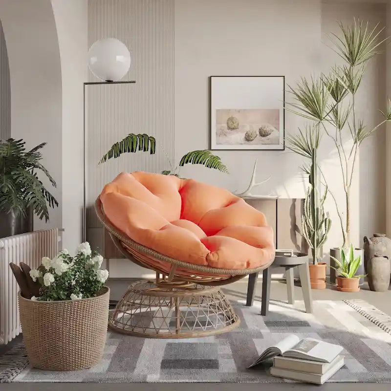 Sillón giratorio tipo papasan para patio exterior de mimbre amarillo Cozywor