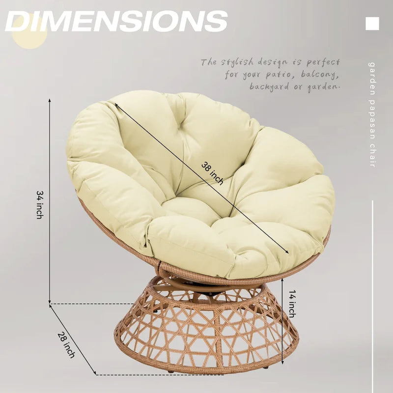 Gemütlicher gelber Papasan-Drehsessel aus Korbgeflecht für Terrasse und Außenbereich von Cozywor