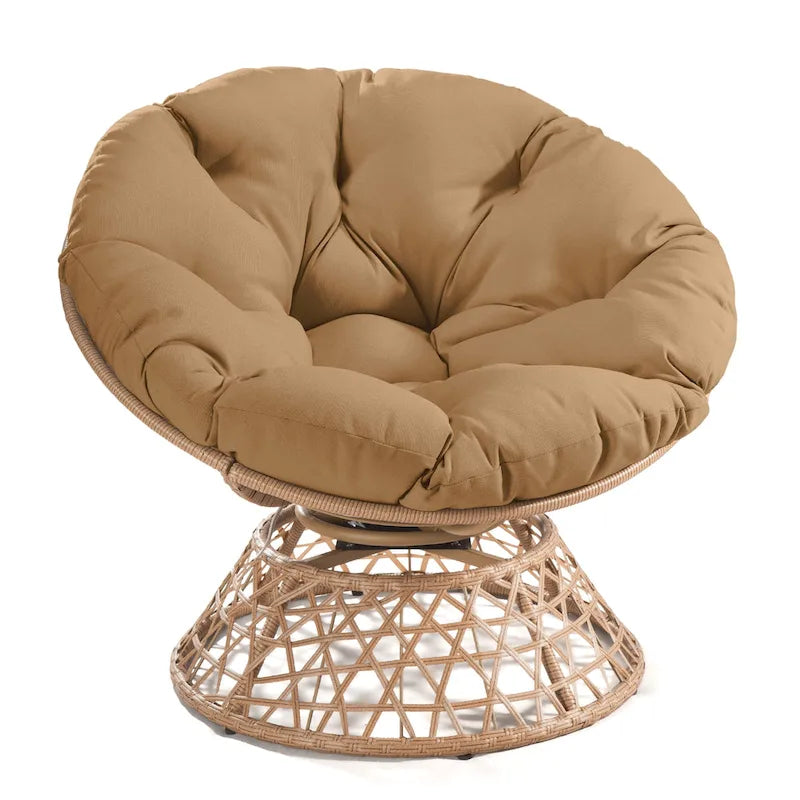 Gemütlicher gelber Papasan-Drehsessel aus Korbgeflecht für Terrasse und Außenbereich von Cozywor