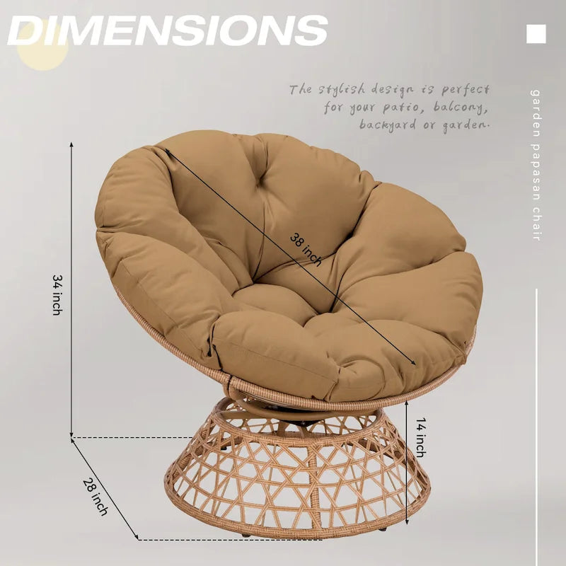 Gemütlicher gelber Papasan-Drehsessel aus Korbgeflecht für Terrasse und Außenbereich von Cozywor
