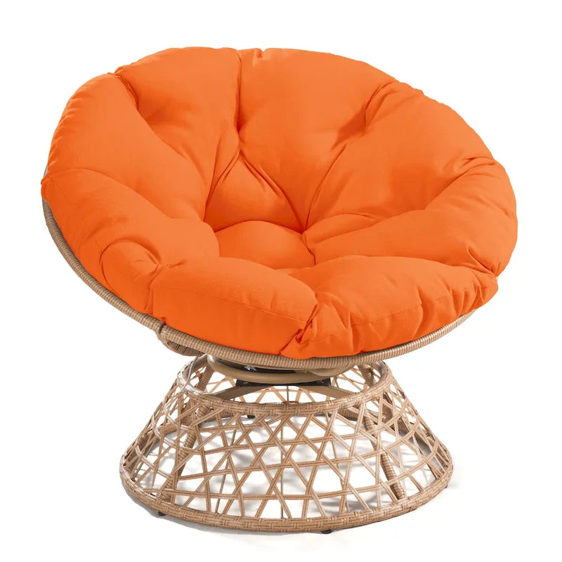 Gemütlicher gelber Papasan-Drehsessel aus Korbgeflecht für Terrasse und Außenbereich von Cozywor