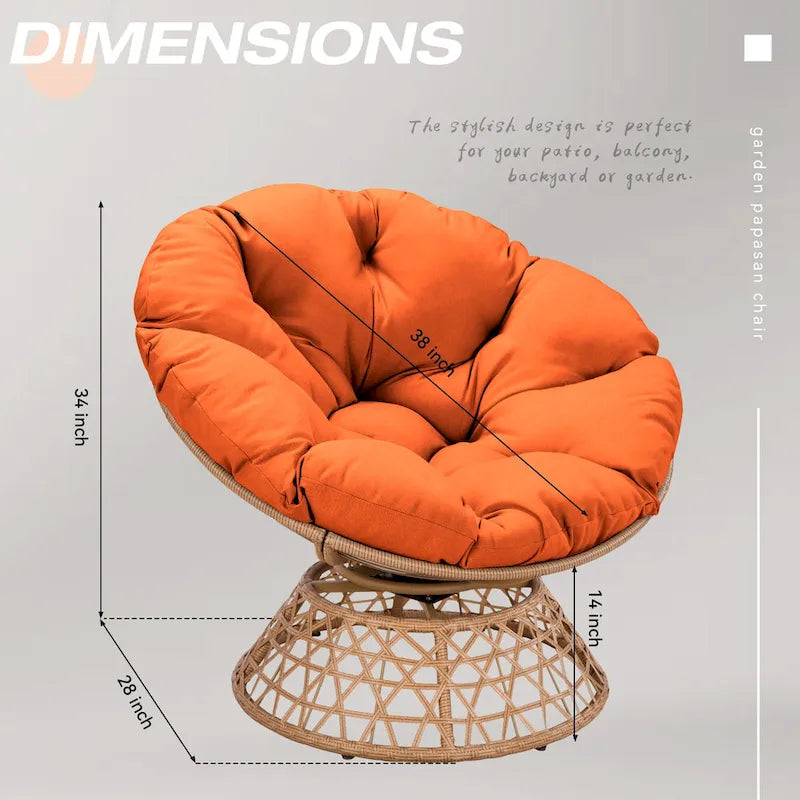 Gemütlicher gelber Papasan-Drehsessel aus Korbgeflecht für Terrasse und Außenbereich von Cozywor
