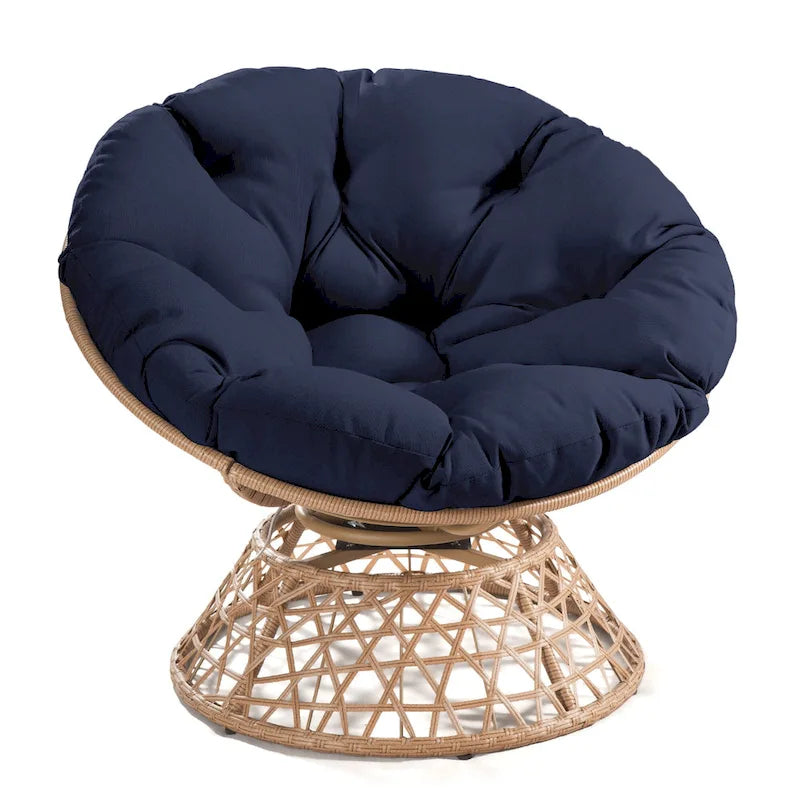 Gemütlicher gelber Papasan-Drehsessel aus Korbgeflecht für Terrasse und Außenbereich von Cozywor
