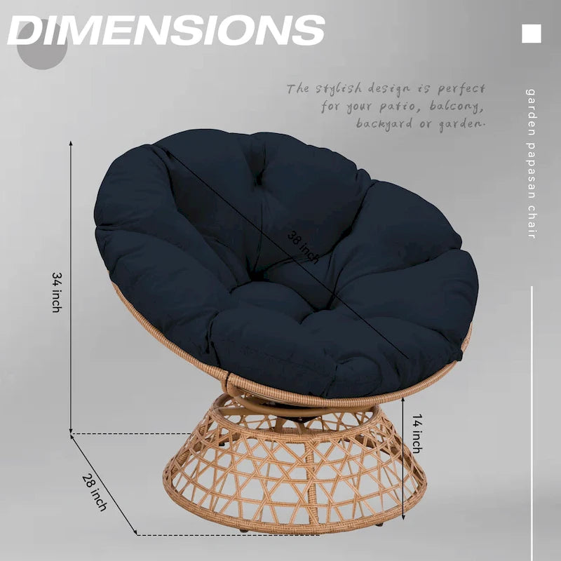 Gemütlicher gelber Papasan-Drehsessel aus Korbgeflecht für Terrasse und Außenbereich von Cozywor