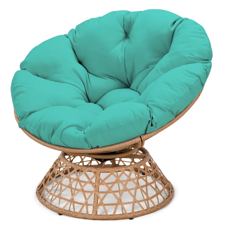 Gemütlicher gelber Papasan-Drehsessel aus Korbgeflecht für Terrasse und Außenbereich von Cozywor