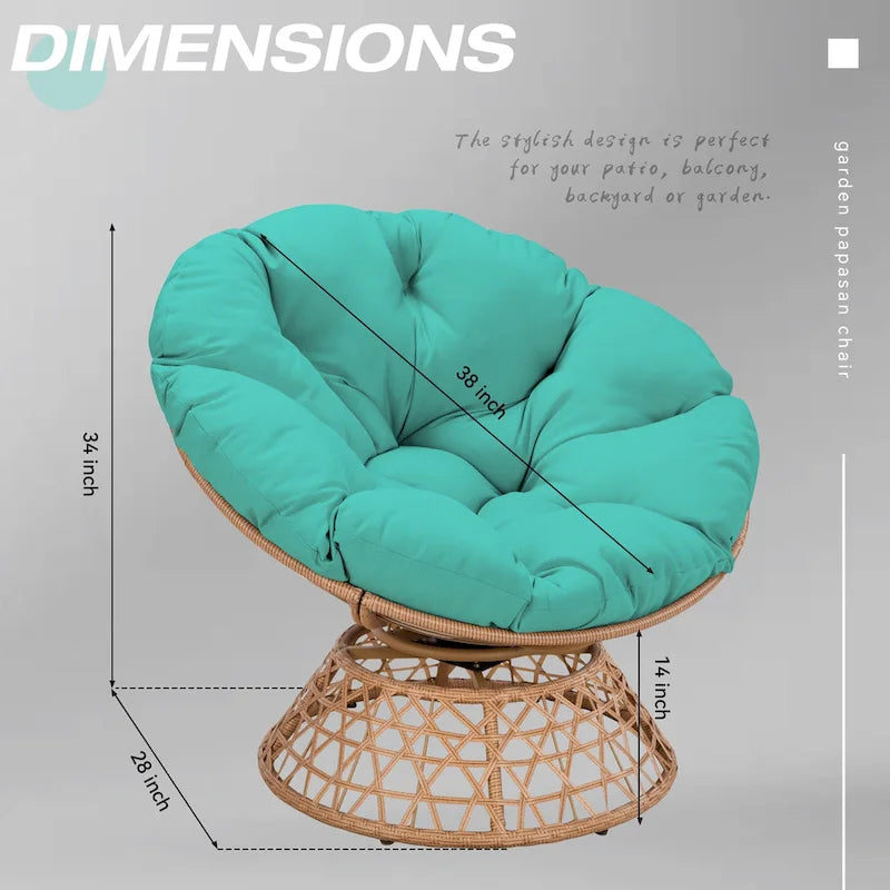 Gemütlicher gelber Papasan-Drehsessel aus Korbgeflecht für Terrasse und Außenbereich von Cozywor